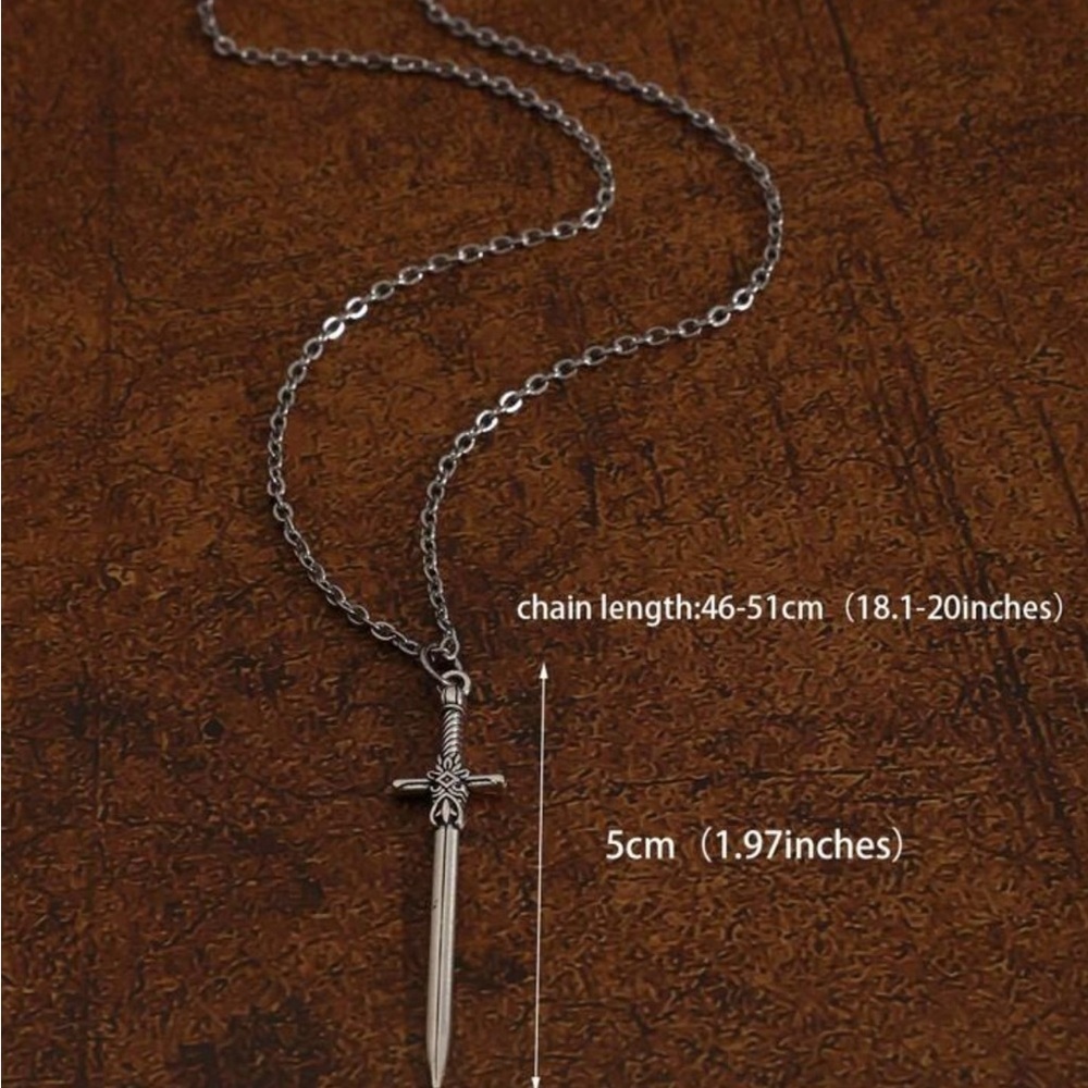 Gothic Vintage Inspired Sword Necklace Silver Tone - Picture 4 of 4